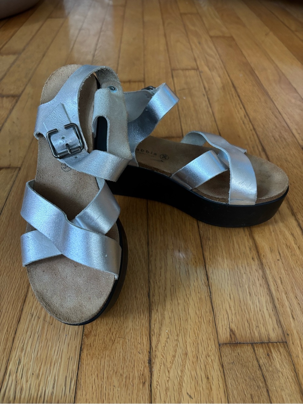 Eric Michael Silver Platform Crisscross Sandals